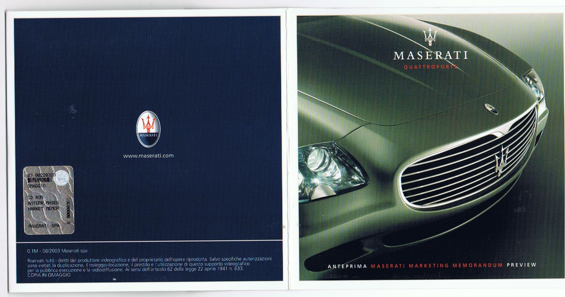 Original Maserati CD Quattroporte Marketing Memorandum Preview